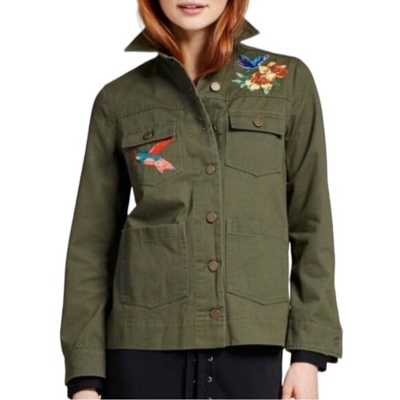 Who What Wear Floral Hummingbird Embroidery Utility Jacket Green Size Medium - Picture 1 of 9